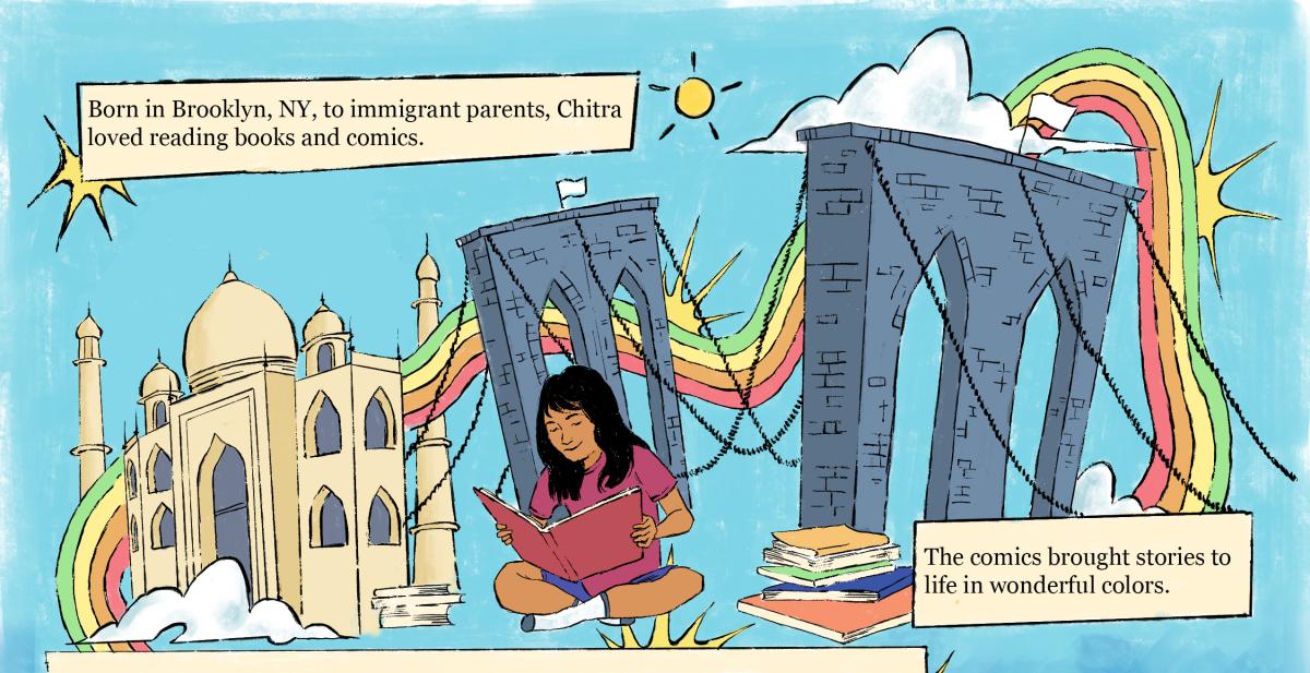 Illustration and description of Chitra's childhood.