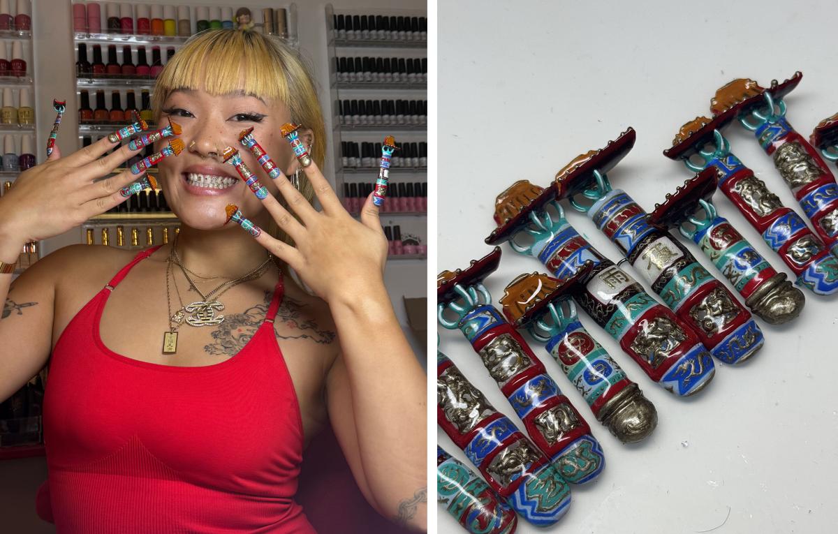Left: Ameya Okamato, Right: image of her nail art