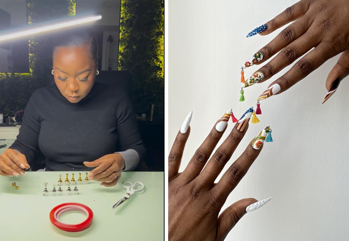 Left: Celeste Hampton, Right: image of her nail art
