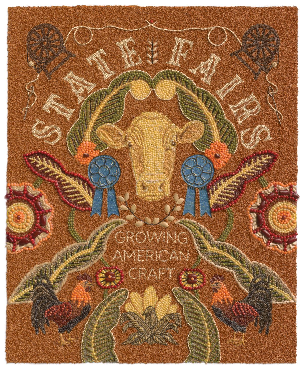 Crop art with the title State Fairs: Growing American Craft and a cow's head in the center.