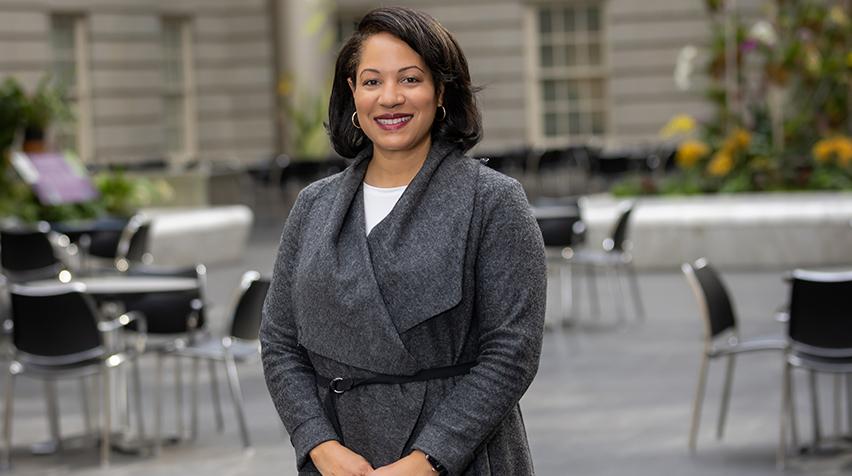 Jane Carpenter-Rock standing in the Kogod Courtyard.