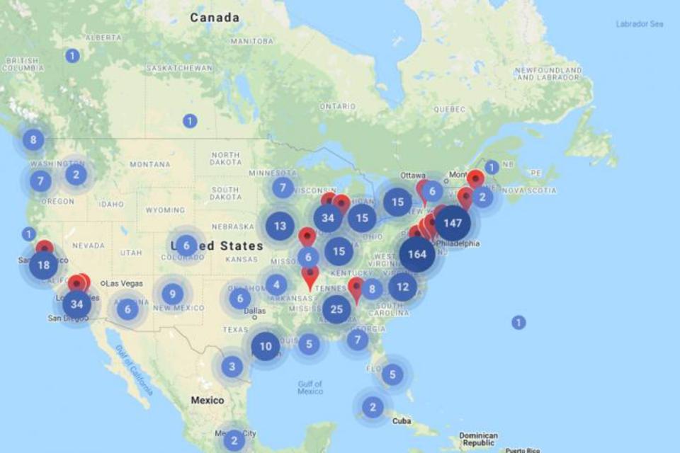 Fellows - Map - 3x2 A map showing where fellows are in the United States