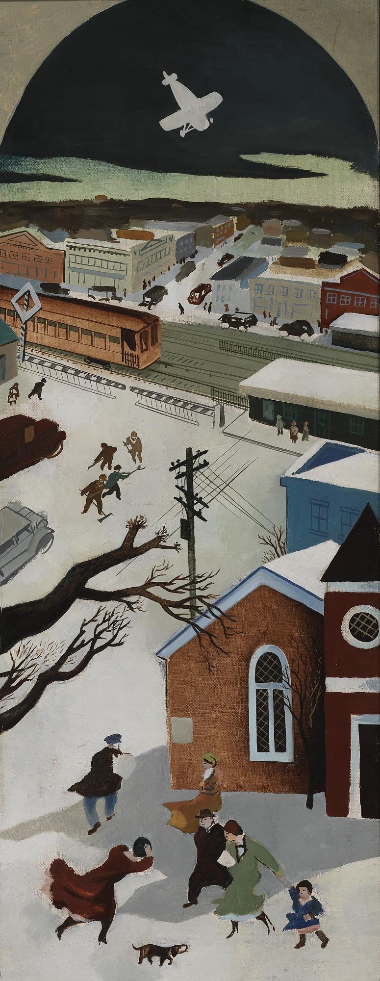 Suburban Post in Winter (mural study, Freeport New York Post Office