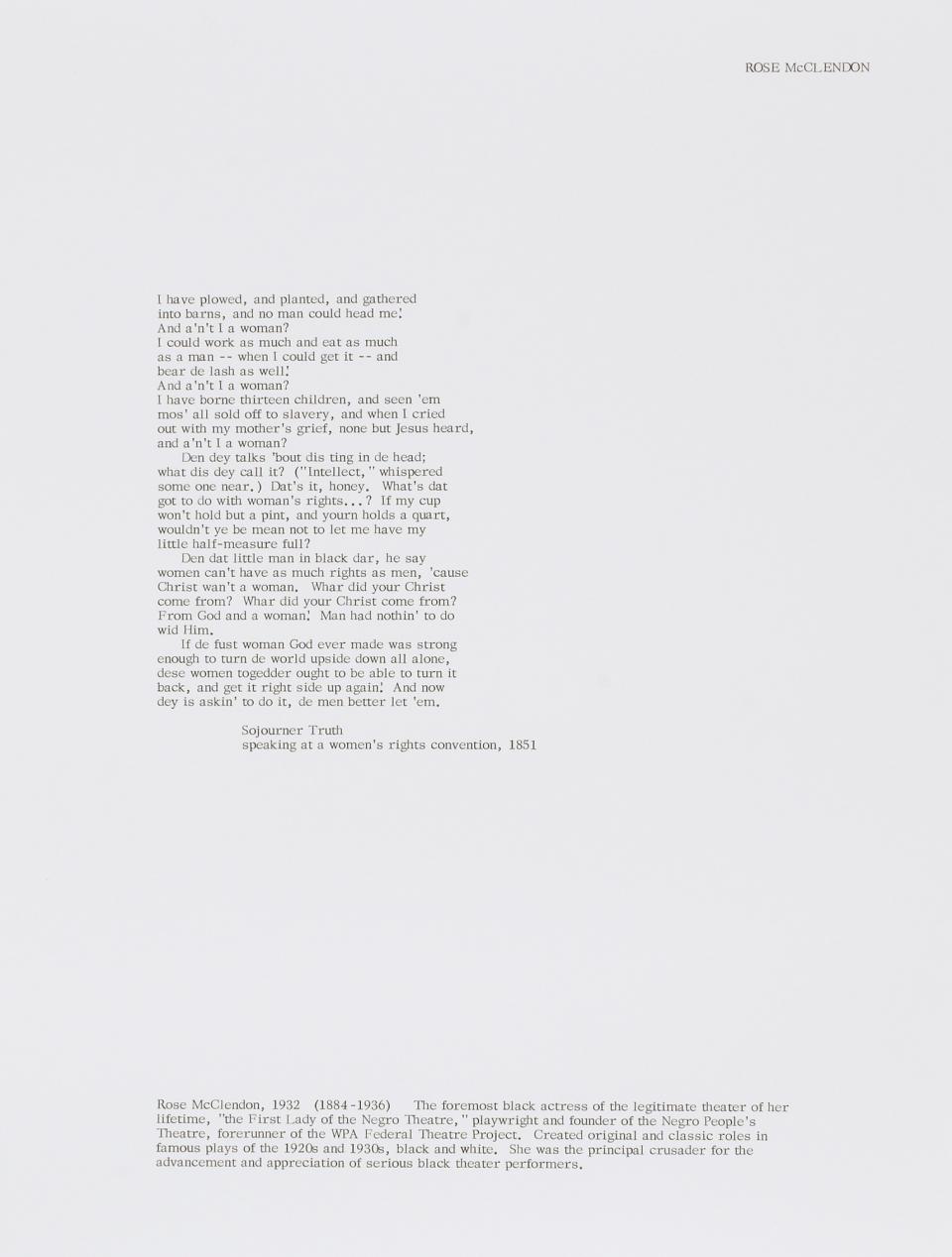 Rose McClendon, from the unrealized portfolio "Noble Black Women The Harlem Renaissance and