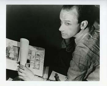 This is a black and white photo of Joseph Cornell