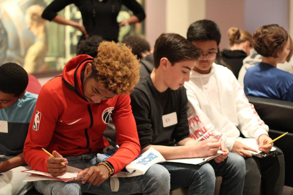 Three teens talking