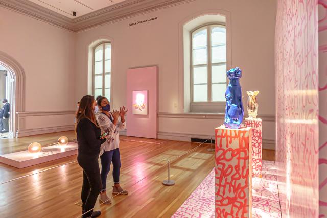 A chandelier made of glass that looks like meat.