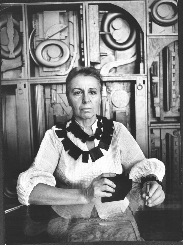 Bio Image - Louise Nevelson Photograph of Louise Nevelson, ca. 1965. Photo by Ugo Mulas. Louise Nevelson papers, circa 1903-1982, Archives of American Art, Smithsonian Institution