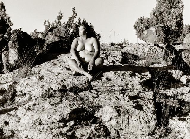 Laura Aguilar, Nature Self-Portrait #11, 1996, gelatin silver print, 16 x 20 in. (40.6 × 50.8 cm), Smithsonian American Art Museum, Museum purchase through the American Women’s History Initiative Acquisitions Pool, administered by the Smithsonian American Women’s History Initiative, 2021.27.4, © 2016, Laura Aguilar Trust