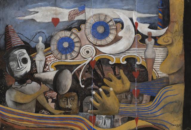 Gouache on paper of a carnival. 
