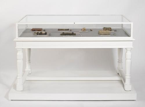 This is Dave Cole's Evolution of the Knitting Needle Through Modern Warfare made from mixed media for 40 Under 40 at the Renwick Gallery.