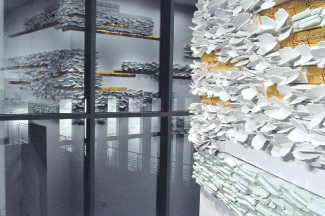 Wayne Higby's EarthCloud made from handout glazed porcelain tiles.