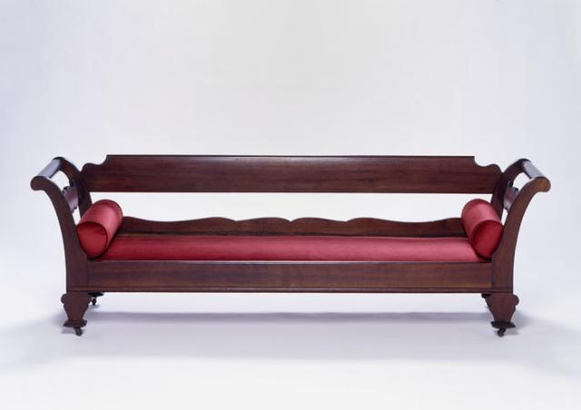 A mahogany with yellow pine upholstered sofa. 