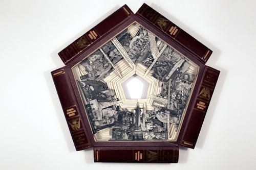 Brian Dettmer's The March of Democracy made from altered books for 40 Under 40 at the Renwick Gallery.