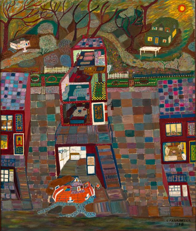 Fasanella's Sam's Dream, a painting of a dream-like state. 