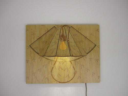 Christy Oates' Mosquito Lamp made from laser-cut plywood and veneer for 40 Under 40 at the Renwick Gallery.