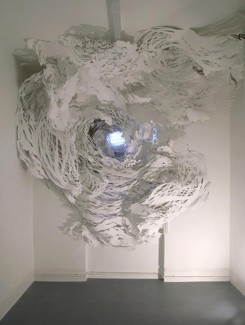 Mia Pearlman's Eye made from paper, ink, tacks, and paper clips for 40 Under 40 at the Renwick Gallery.
