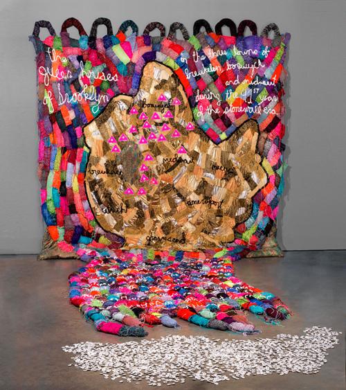 L. J. Roberts' The Queer Houses of Brooklyn in the Three Towns of Breukelen, Boswyck, and Midwout during the 41st Year of the Stonewall Era made from poly-fill, acrylic, rayon, lurex, wool, etc. for 40 Under 40 at the Renwick Gallery.