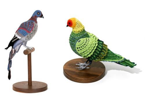 Laurel Roth's Biodiversity Reclamation Suit: Passenger Pigeon and Biodiversity Reclamation Suit: Carolina Parakeet for 40 Under 40 at the Renwick Gallery.