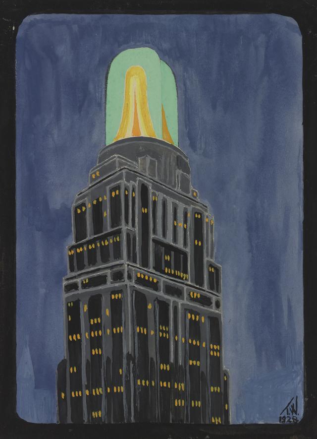 A gouache and watercolor painting of a clavilux machine.
