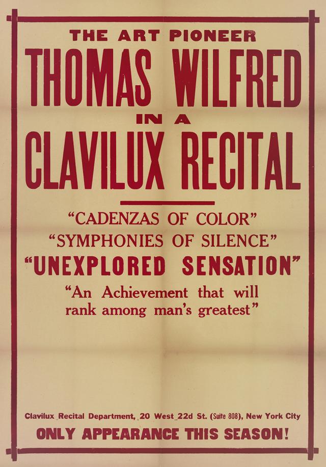 A poster advertisement with red text on a white/creme paper. 