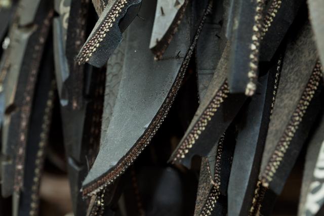 A close up of Booker's tire installation for WONDER at the Renwick Gallery. 
