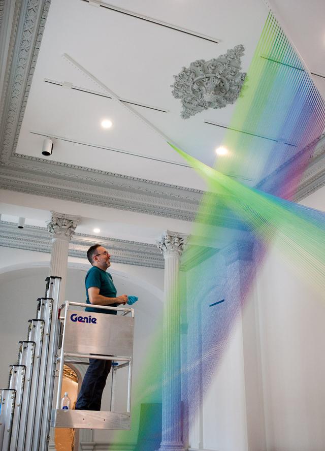 Gabriel Dawe installing Plexus A1 for WONDER at the Renwick Gallery.