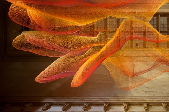 A close up of Echelman's installation for WONDER at the Renwick Gallery.