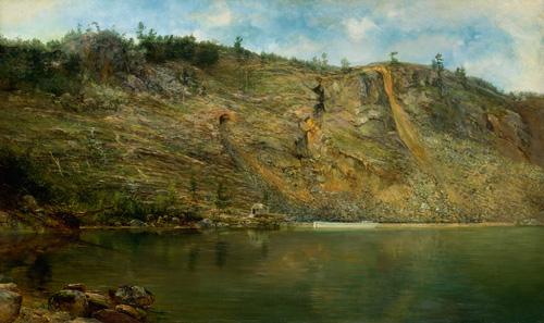 Martin's oil on canvas with water in the foreground and a hill in the middle ground.