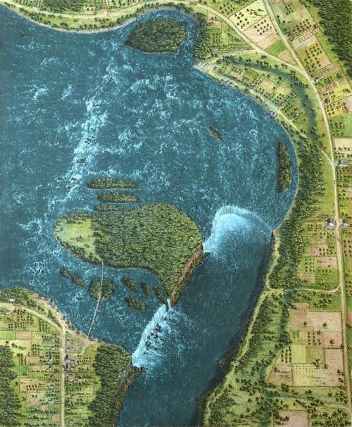 Catlin's gouache painting of Niagara Falls from above.