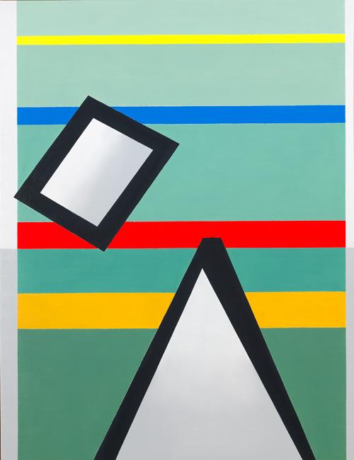 Hines' abstract oil painting of lines and shapes. 