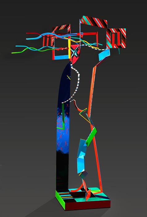 Scott's painted steel sculpture in bright colors.