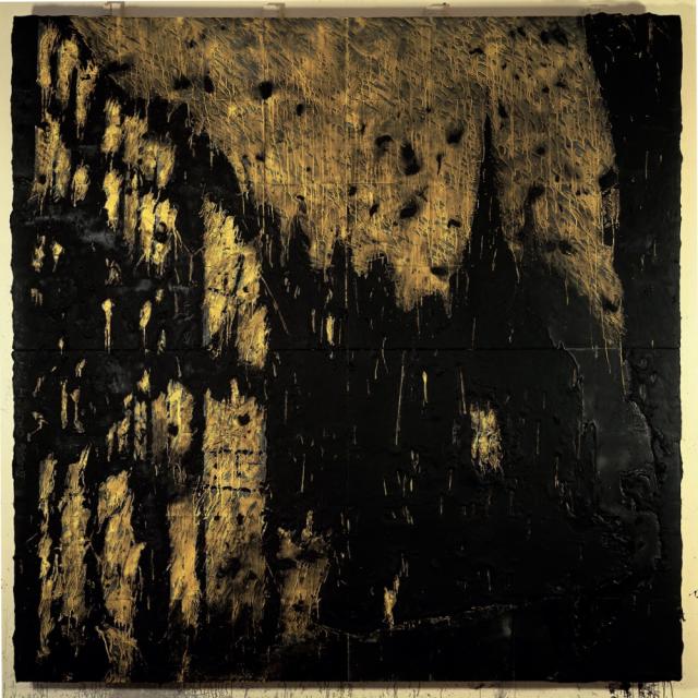 A painting in yellow and black.