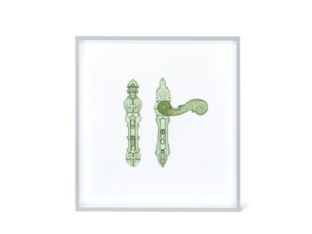 This is a detail photograph of green doorknobs from Do Ho Suh.