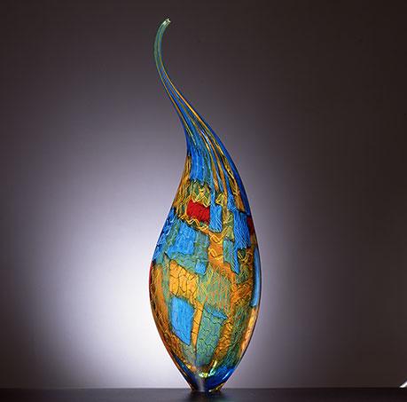 A multicolored glass vessel.
