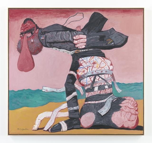 A painting of a figure on a leg.