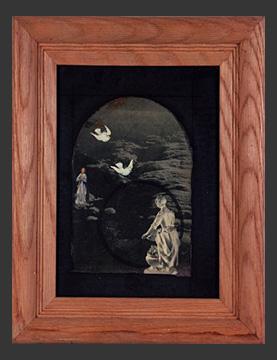 A figure with two white doves. 