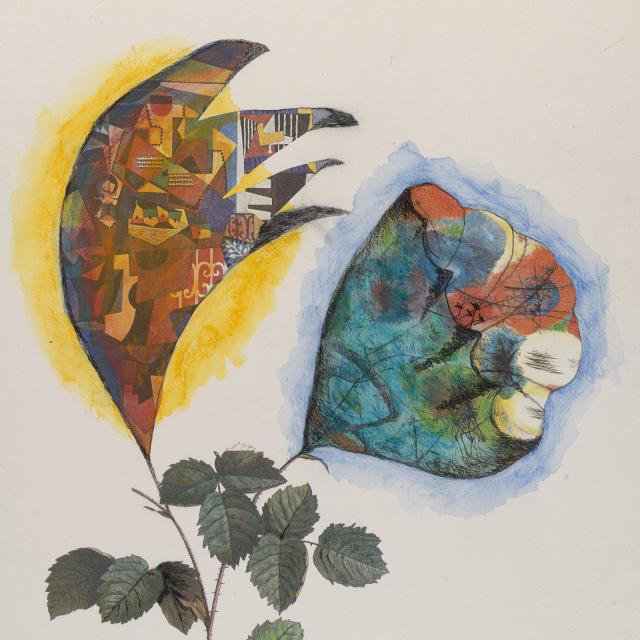An artwork of two flowers.