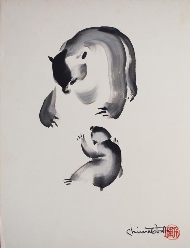 A watercolor image of two bears. 