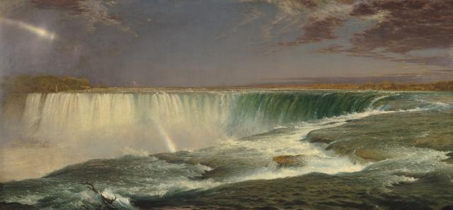 A painting of a waterfall