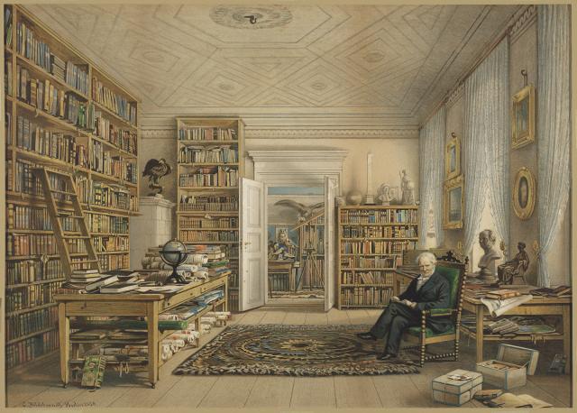 A man in a library.