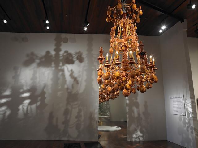 A photograph of an artwork in a gallery