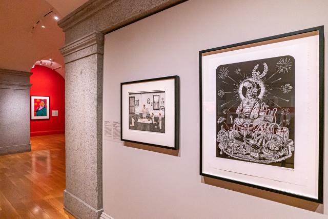 A photograph of artwork in an art gallery.