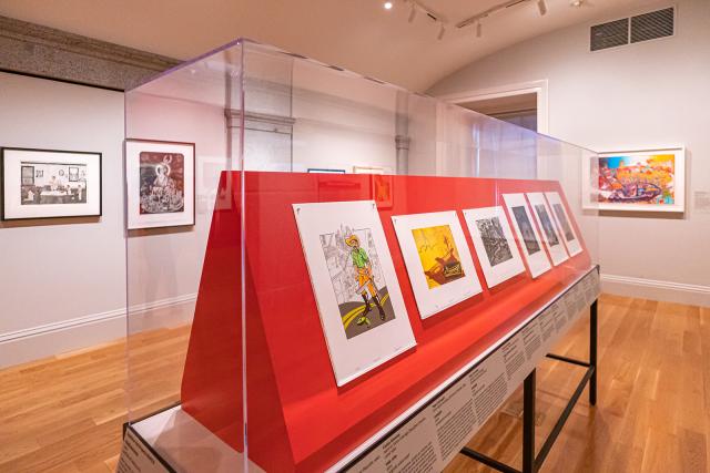 A photograph of artwork in an art gallery.