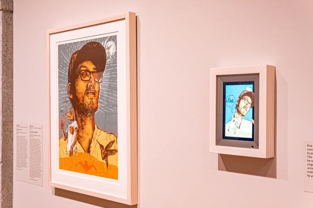 A photograph of artwork in an art gallery.