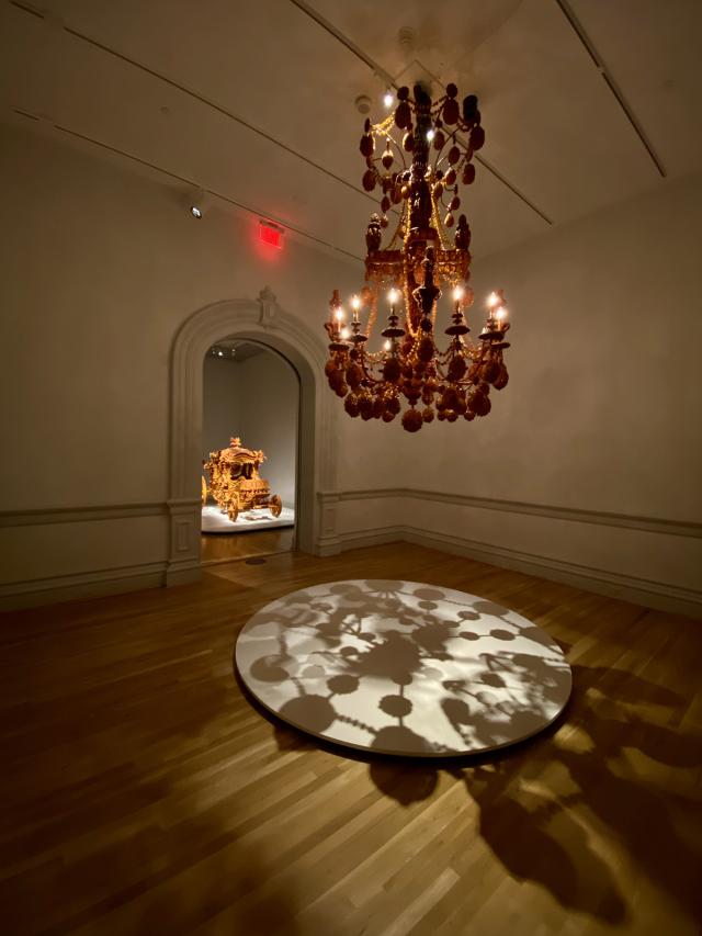An installation photograph of a chandelier 
