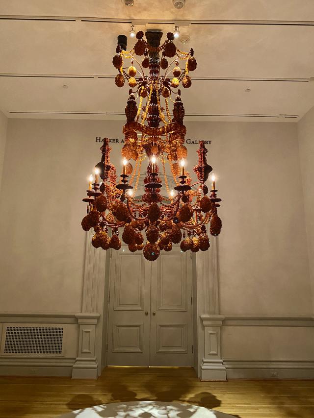 An installation photograph of a chandelier 