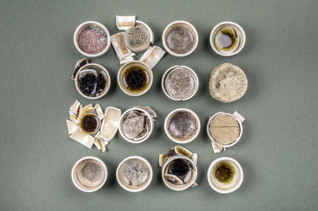 16 glass cups from above.