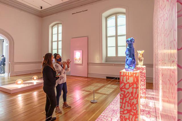 A chandelier made of glass that looks like meat.