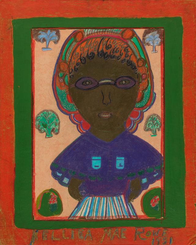 A self-portrait of the artist Nellie Mae Rowe, drawn in crayon.